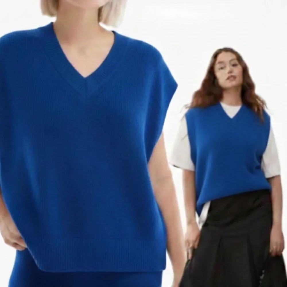 Anthropology Oversized Cobalt Blue Rib Knit V Neck Vest One Size